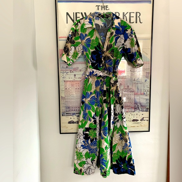 NWT Zara floral shirt dress with matching belt cotton size S - Picture 4 of 9